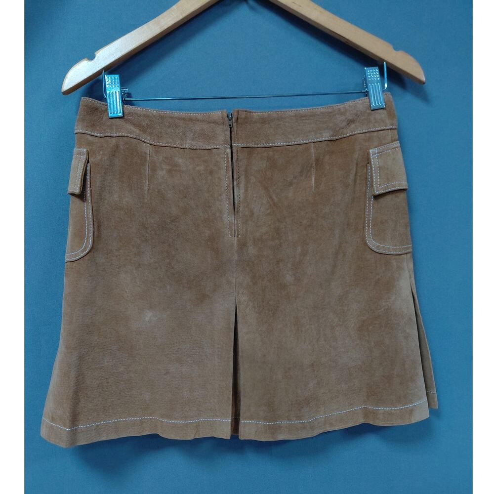 Moda International Genuine Leather Brown Lined Skirt Women Size 4